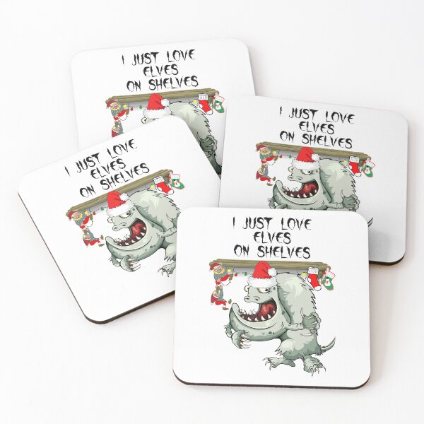 Item preview, Bad Monster Santa | I Just Love Elves On Shelves | Two Elves Climbing Off A Shelf designed and sold by Oaks Creations.