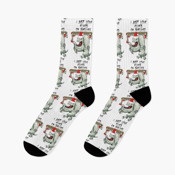 Item preview, Bad Monster Santa | I Just Love Elves On Shelves | Two Elves Climbing Off A Shelf designed and sold by Oaks Creations.