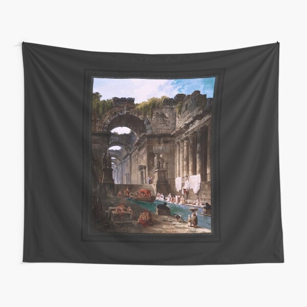 Ruins Of A Roman Bath With Washerwomen by Hubert Robert Tapestry
