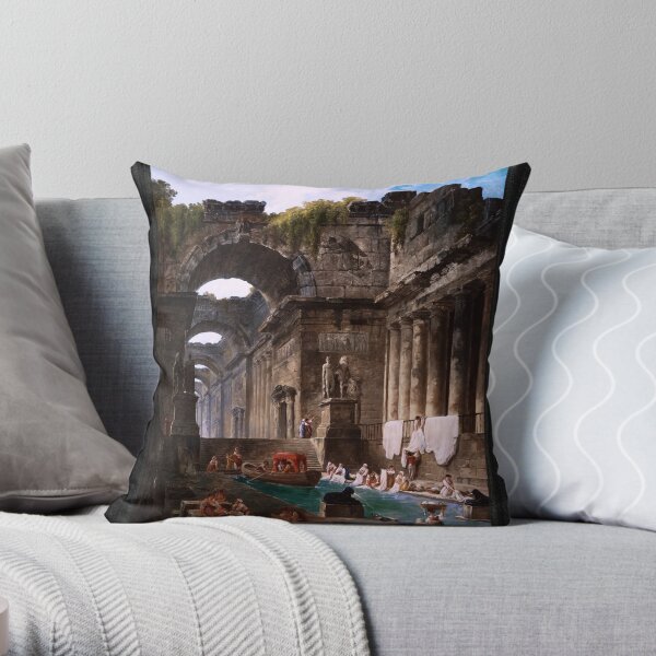 Ruins Of A Roman Bath With Washerwomen by Hubert Robert Throw Pillow