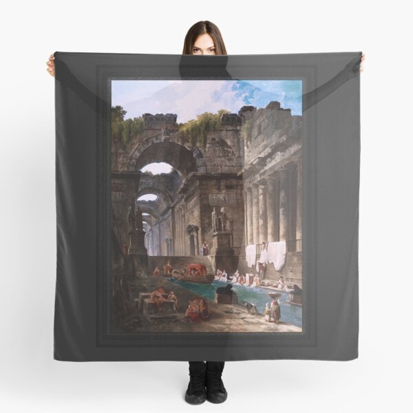 Ruins Of A Roman Bath With Washerwomen by Hubert Robert Scarf