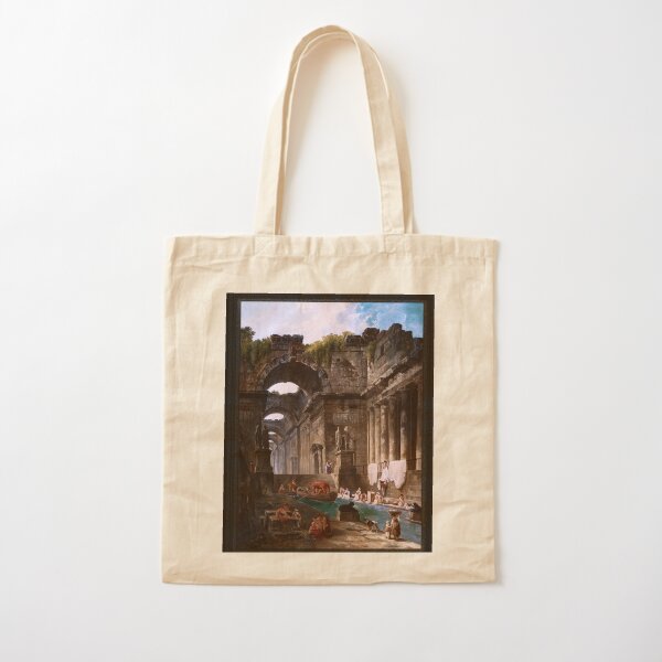 Ruins Of A Roman Bath With Washerwomen by Hubert Robert Cotton Tote Bag