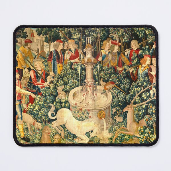 Item preview, The Unicorn Purifies Water with its horn (from the Unicorn Tapestries) Mystical vintage medieval textile. La licorne purifie l'eau avec sa corne (d’après les tapisseries de licorne) designed and sold by MagicStrawberry.