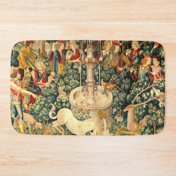 Item preview, The Unicorn Purifies Water with its horn (from the Unicorn Tapestries) Mystical vintage medieval textile. La licorne purifie l'eau avec sa corne (d’après les tapisseries de licorne) designed and sold by MagicStrawberry.