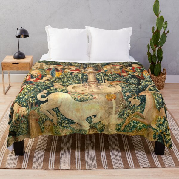 Item preview, The Unicorn Purifies Water with its horn (from the Unicorn Tapestries) Mystical vintage medieval textile. La licorne purifie l'eau avec sa corne (d’après les tapisseries de licorne) designed and sold by MagicStrawberry.