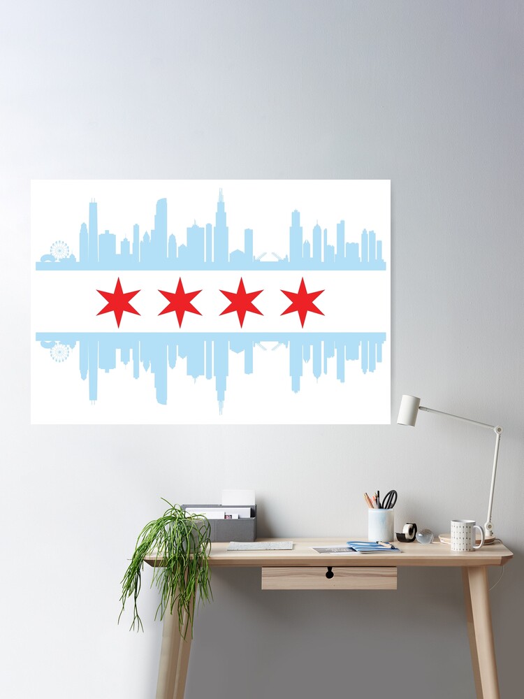 W flag Chicago skyline digital drawing | Art Board Print