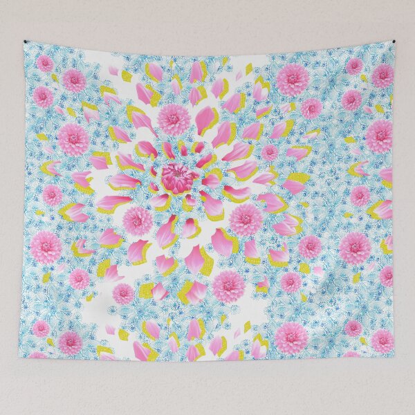 Item preview, Fragmented Dahlia over blue lace & white background designed and sold by HelenPDesigns.