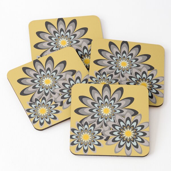 Item preview, black and white floral pattern rmodern design golden yellow designed and sold by Bakkia.