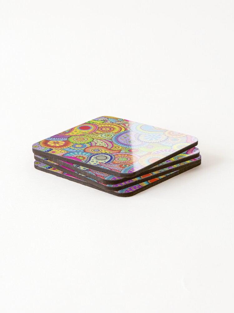 Thumbnail 4 of 5, Coasters (Set of 4), Colorful Paisley Pattern designed and sold by MazingPatterns.