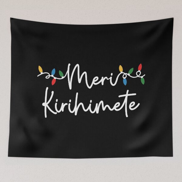 Item preview, Meri Kirihimete with Christmas Lights, Maori Merry Christmas, Black background designed and sold by BearAndCat.