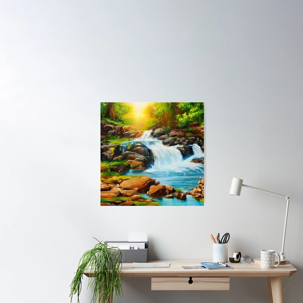 Glimmering River Waterfall Vol.7 Framed Wall Art Poster Print Canvas  Picture