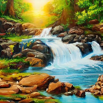 beautiful waterfall scenery painting