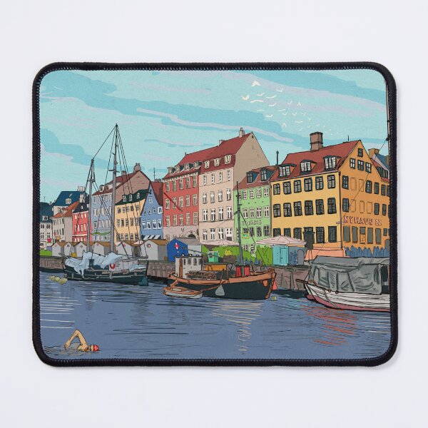 Item preview, Nyhavn Copenhagen Denmark Illustration designed and sold by Wall-Art-Sketch.