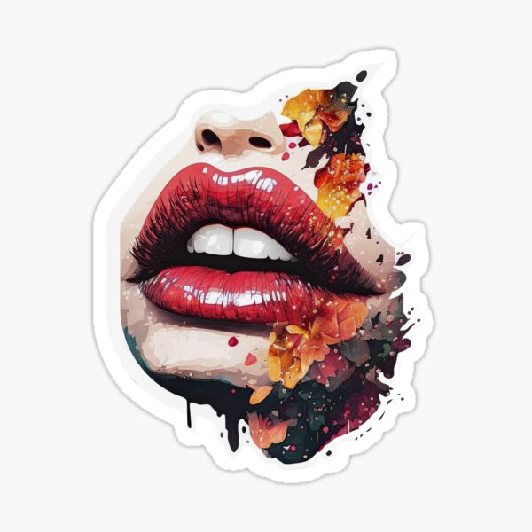 beautiful red mouth woman retro fashion chic Sticker