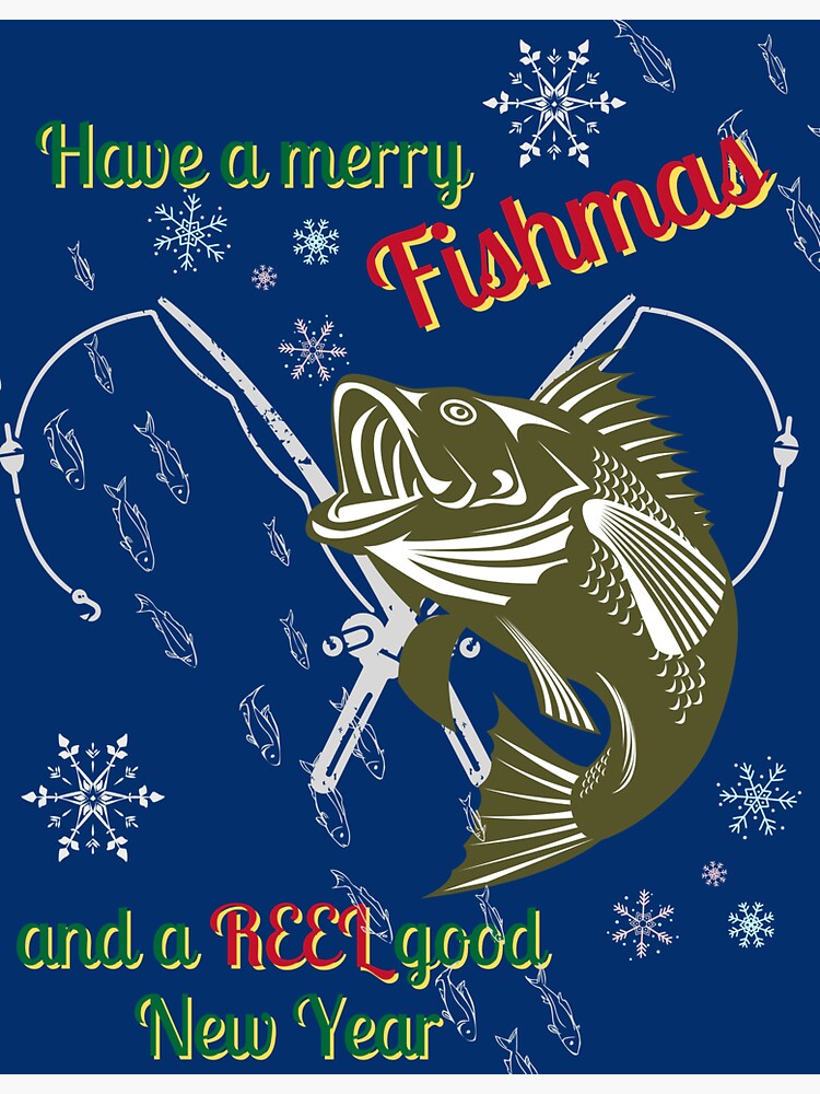 Wishing You Reel Nice Fishmas Funny Bass Fishing Christmas Sticker