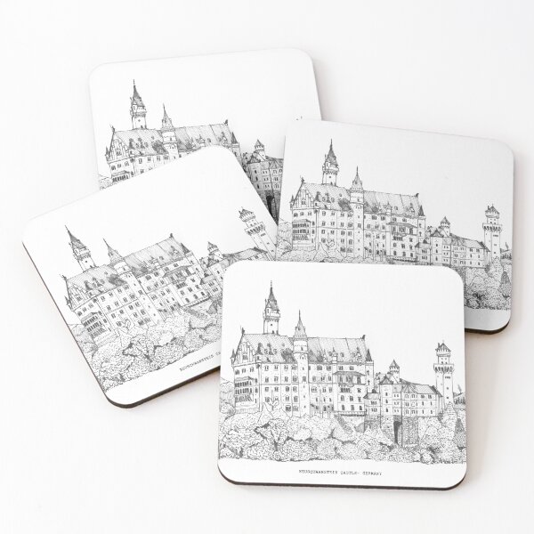 Item preview, Neuschwanstein Castle Germany Pen Ink Illustration designed and sold by Wall-Art-Sketch.