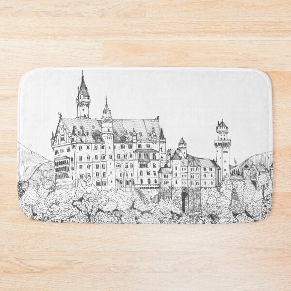 Item preview, Neuschwanstein Castle Germany Pen Ink Illustration designed and sold by Wall-Art-Sketch.