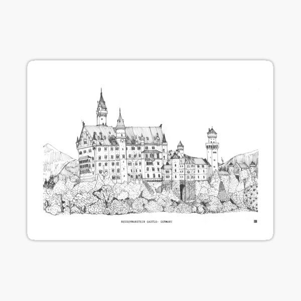 Neuschwanstein Castle Germany Pen Ink Illustration Sticker
