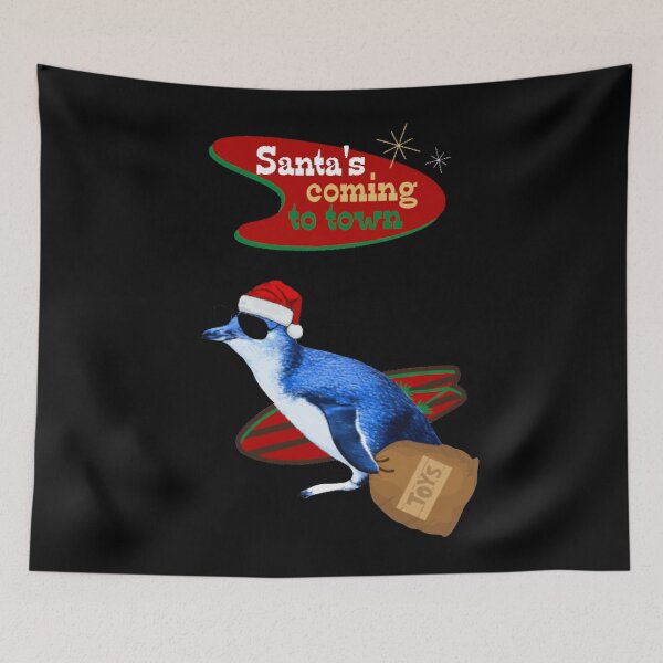 Item preview, Papá Noel Viene Pequeño Pingüino Azul Surfista (Fondo Negro) designed and sold by SBPenguins.