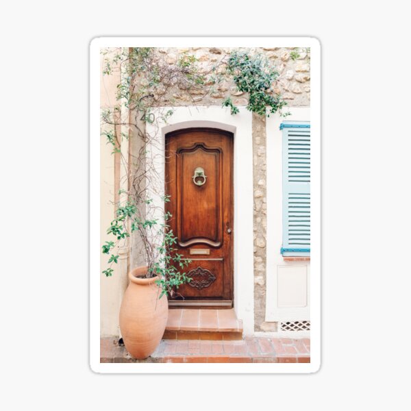 Item preview, French Riviera Wooden Door, Antibes France Travel Photography, Cote D'Azur Bright Pastel Boho Colored Photo Art Print designed and sold by radub85.