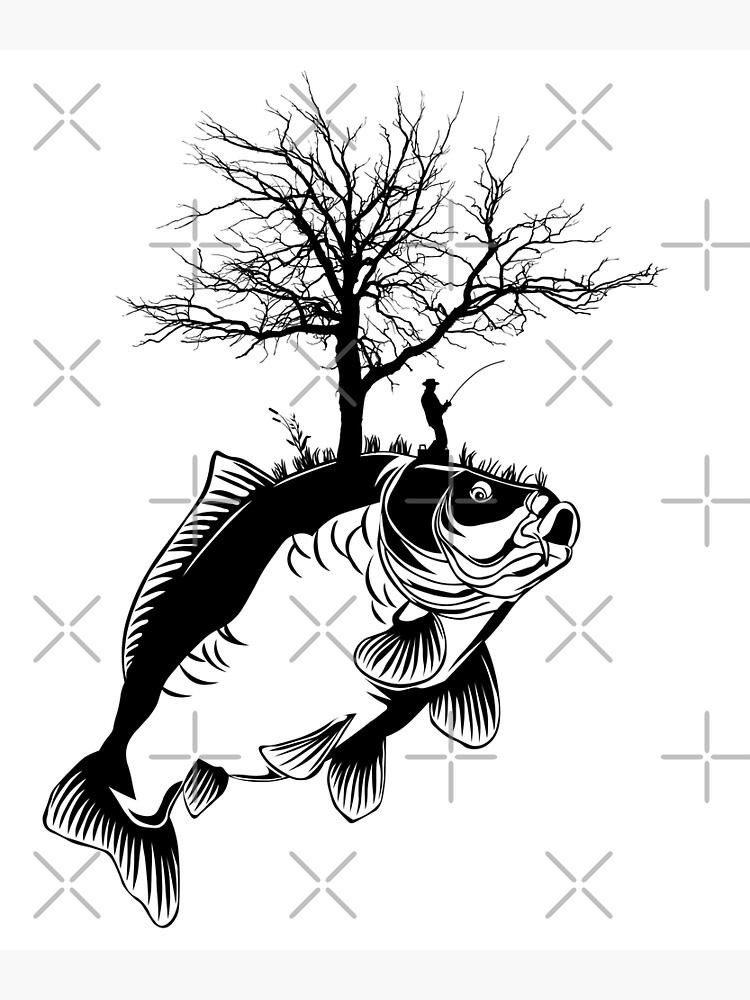 Buy Carp Fish Illustration Black White Drawing Underwater Painting Gift for  Fisherman Gift for Him Wood House Decor Art for Mancave Custom Gift Online  in India 