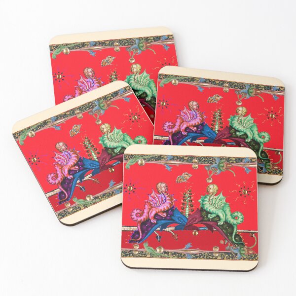Item preview, WEIRD MEDIEVAL BESTIARY RED GREEN HYBRID DRAGONS IN ROYAL RED designed and sold by BulganLumini.