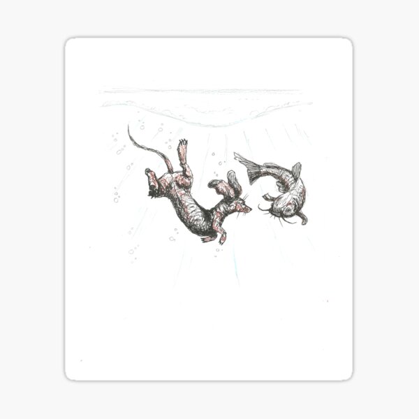 Dachshund underwater. Sausage dog swimming with cat fish, illustration. Sticker