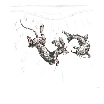 Artwork thumbnail, Dachshund underwater. Sausage dog swimming with cat fish, illustration. by CandyMedusa