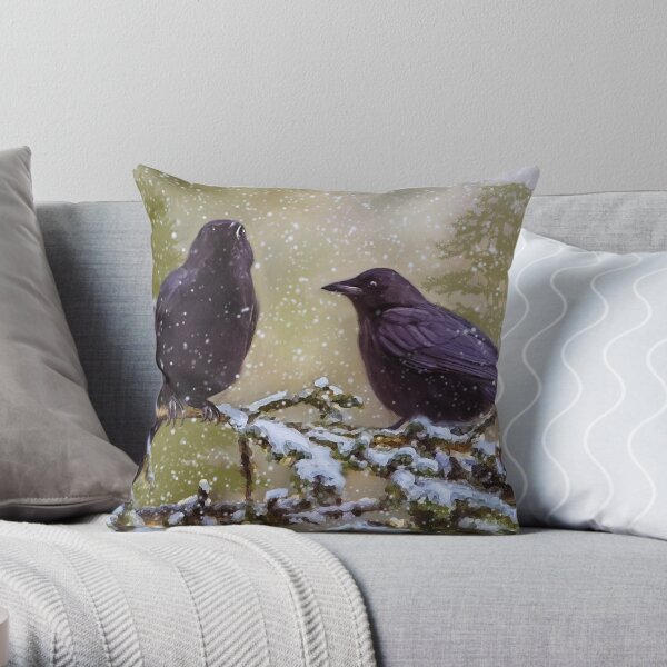 Winter Crows Throw Pillow