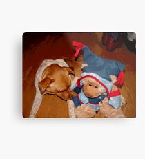 A Cowboys Dream, a dog, a teddy and a new Pair of Boots! Metal Print