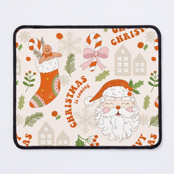 Item preview, Retro vintage Christmas pattern with groovy Santa Claus, smile face, holly, stocking, spruce, slogan text and abstract elements. designed and sold by CoCoArt-Ua.