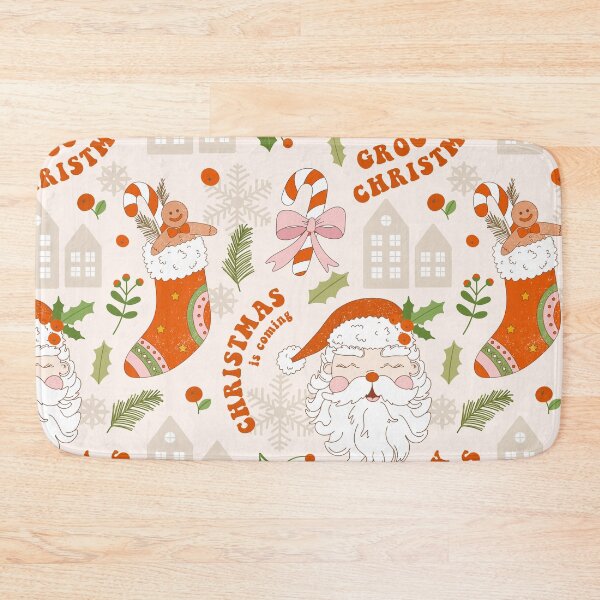 Item preview, Retro vintage Christmas pattern with groovy Santa Claus, smile face, holly, stocking, spruce, slogan text and abstract elements. designed and sold by CoCoArt-Ua.