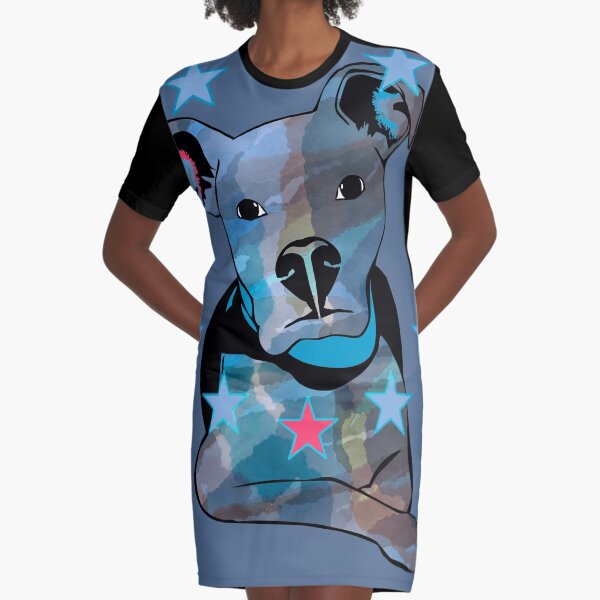 HUND KUNST ABSTRAKT GRAUBLAU T-Shirt Kleid