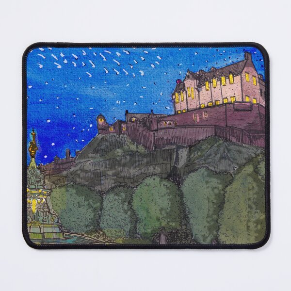 Item preview, Edinburgh Castle By Night Retro Inspired Style Illustration designed and sold by Wall-Art-Sketch.