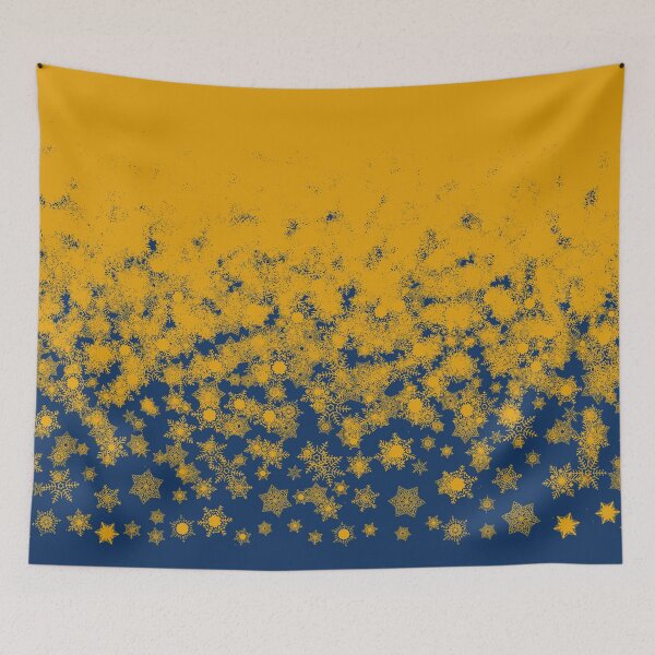 Item preview, Blizzard - Yellow snowflakes on a blue background designed and sold by illustratious.