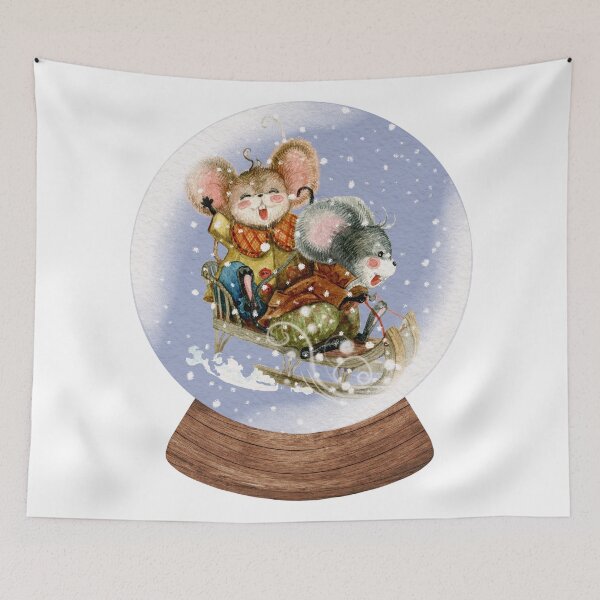 Item preview, Winter Snow Globe Adorable and Cute Mice Have Fun on the Sleigh while waiting for Christmas designed and sold by TasimaDesign.