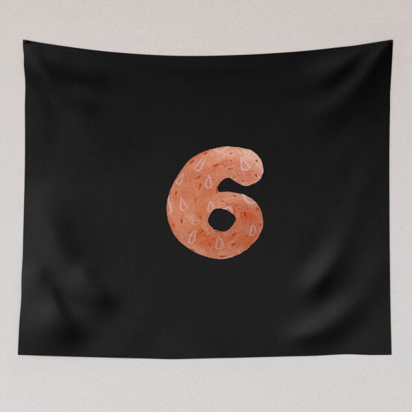 Item preview, Number six textured red a watercolor sketch black designed and sold by Yana Mustafina | Boho Soulful Designs.