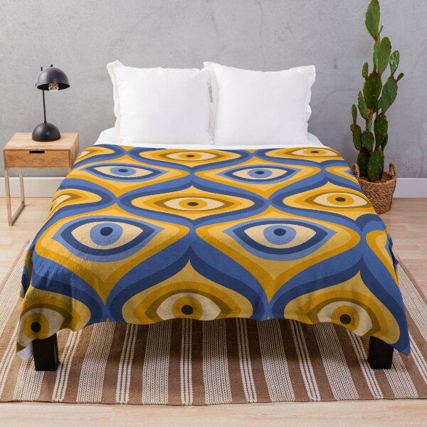 Item preview, Evil eye pattern indigo blue honeycomb yellow designed and sold by Boriana Giormova.