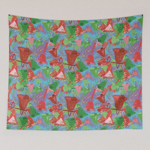 Item preview, Blue Snowing White Christmas Colorful Handbells And Notes Holiday Pattern designed and sold by SubtleSplit.