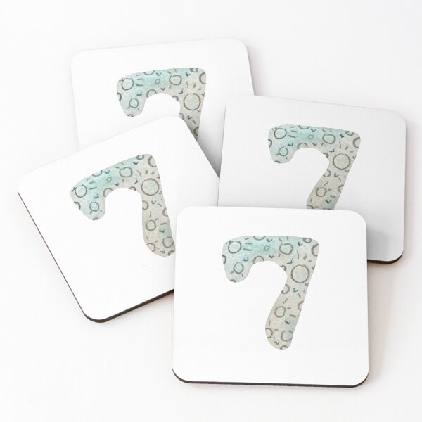 Item preview, Number seven textured blue a watercolor sketch  designed and sold by Yana Mustafina | Boho Soulful Designs.