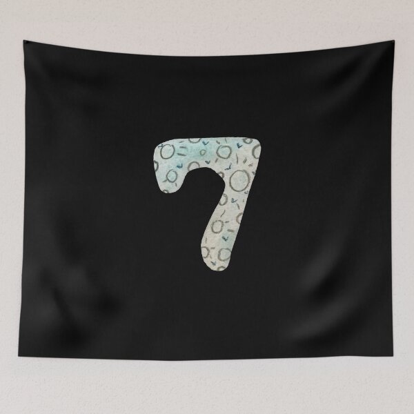 Item preview, Number seven textured blue a watercolor sketch black designed and sold by Yana Mustafina | Boho Soulful Designs.
