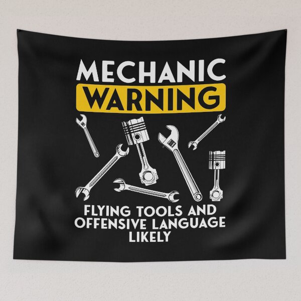 Item preview, Auto Mechanic Warning: Flying Tools & Offensive Language Car Garage designed and sold by abulfaruque.