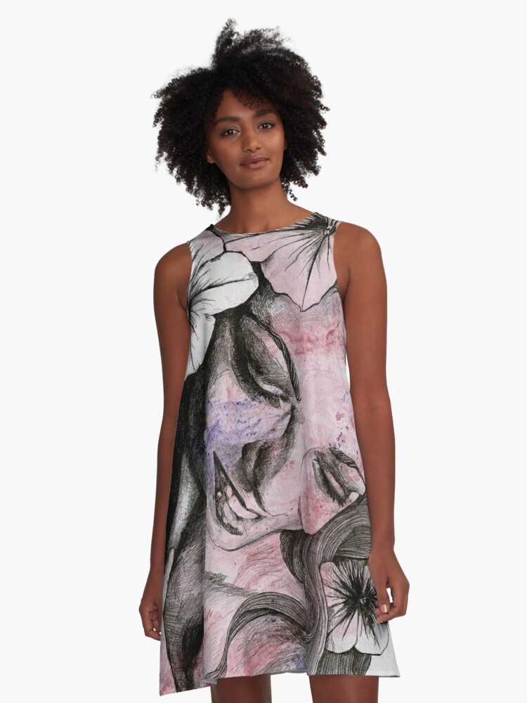 In The Year Of Our Lord Lady With Petunias Sketch Drawing A Line Dress By Kiss My Art