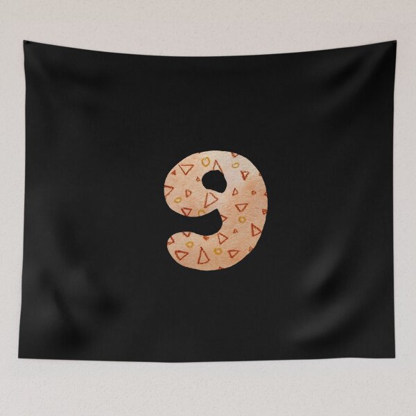 Item preview, Number nine textured peach a watercolor sketch black designed and sold by Yana Mustafina | Boho Soulful Designs.