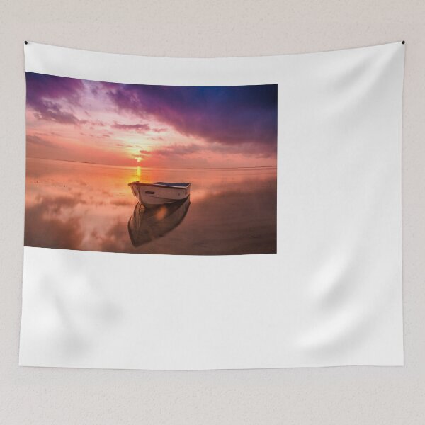 Item preview, A fishing Boat under the Magic sunset Landscape Picture designed and sold by Hohohaxi.