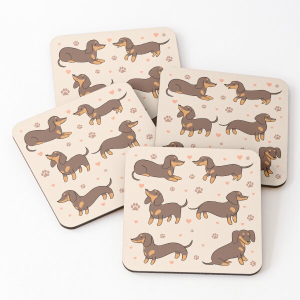 Item preview, Dachshund chocolate and tan pack - a cute cartoon dachshund dog illustration pattern for dachshund owners designed and sold by Yarafantasyart.