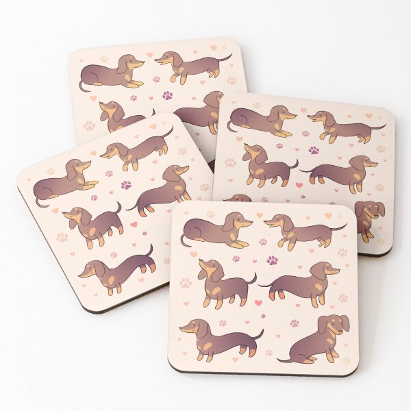 Item preview, Dachshund chocolate and tan pack - a cute cartoon dachshund dog illustration pattern for dachshund owners designed and sold by Yarafantasyart.