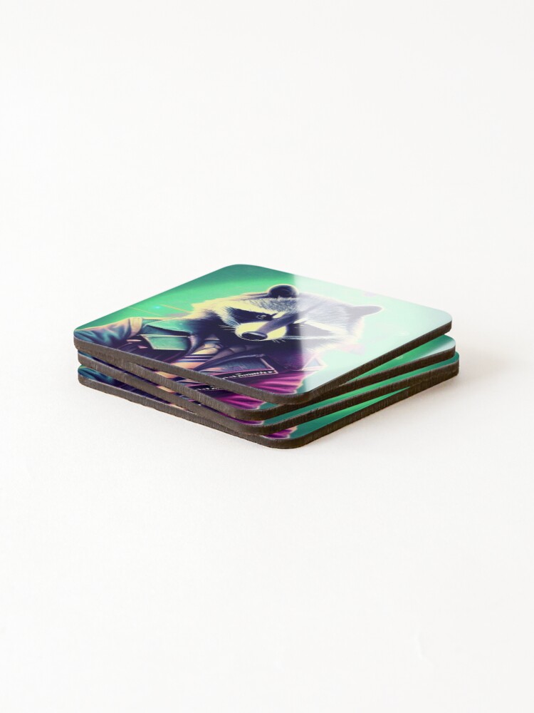 Thumbnail 4 of 5, Coasters (Set of 4), Retro Racoon designed and sold by AbstractWave.