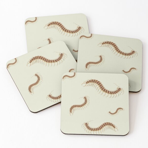 Item preview, Tiled pattern Amber and brown Centipede on neutral taupe Background modeled after antique biology book illustration from 1803 designed and sold by Vicki Noble Art.