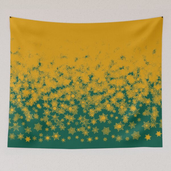 Item preview, Blizzard - Yellow snowflakes on a green background designed and sold by illustratious.